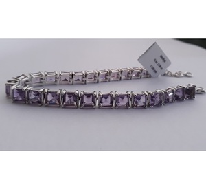 สร้อยข้อมือเทนนิสสีเงินสเตอร์ลิงสำหรับทุกเพศสร้อยข้อมือพลอยอเมทิสต์ชุบโรเดียมทรงสี่เหลี่ยมขนาด5มม. 925สำหรับเป็นของขวัญแต่งงาน - Product Image 1