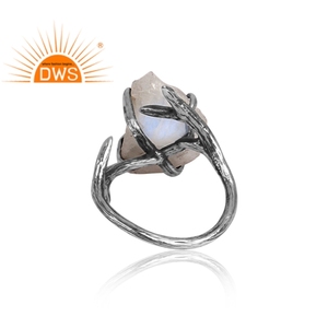 Raw Rainbow Fire Moonstone Branch <b>Ring</b> Jewelry Wholesaler 92.5 <b>Sterling</b> <b>Silver</b> Oxidized Prong <b>Set</b> <b>Ring</b> Jewelry Manufacturer - Product Image 4