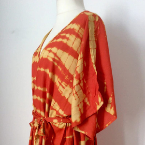 Nuevo diseño Kimono de talla única con cinturón hecho a mano Tie Dye 100% tela de rayón Natural mujeres Kimono batas elegante estilo bohemio - Product Image 3