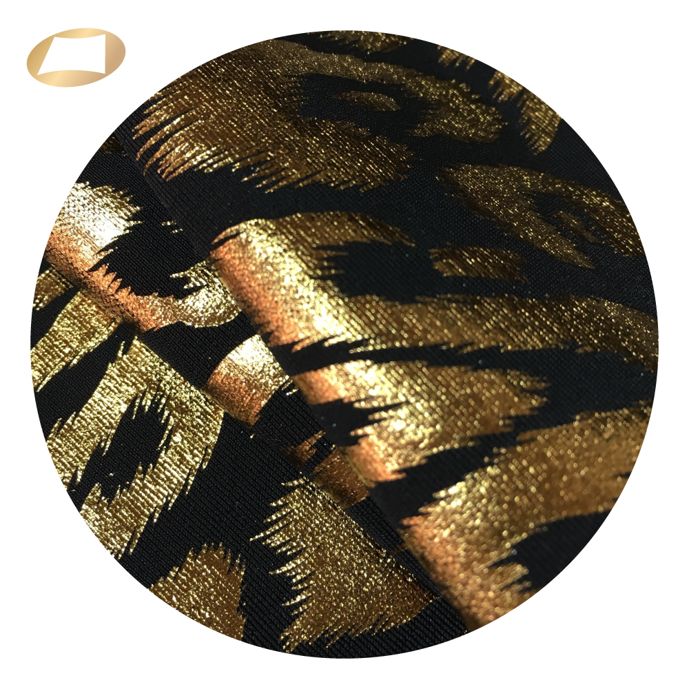 Fashion Leopard Gold Foil Print Nylon Spandex Fabric for Yoga Wear