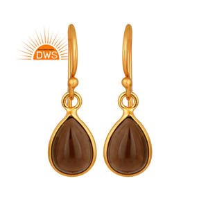 Smoky Quartz Gemstone Earring Hook Designer Gold Plated Earrings Women's Silver Jewelry Manufacturer - Product Image 1