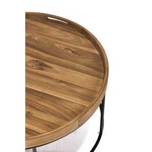 Mesa de centro anidada de madera y metal redonda de Estilo Vintage moderno, muebles de sala de estar para el hogar de alta calidad a un precio razonable - Product Image 3