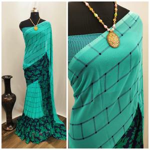 Ropa de fiesta Banarasi Saree con diseñador Surat Blusa Material Bollywood Indian Sari con blusa Mayorista Torque Color Saree ApparelGarment - Product Image 2