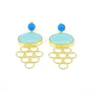 Indian wholesaler chinese opal gemstone earring brass gold plated earring women bohocraft jewelry
