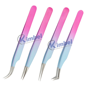 Pince à épiler d'extension de cils droite incurvée sur mesure de haute qualité en acier inoxydable avec pointe pointue en finition or et arc-en-ciel - Product Image 4