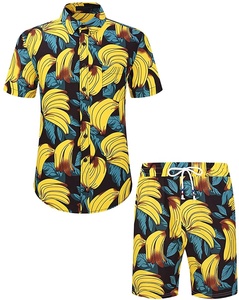 Pantalones cortos de algodón para hombre, camisetas de media manga con botones, transpirables, diseño de marca privada, 2 piezas - Product Image 4