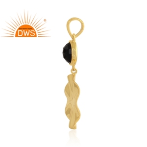 Yellow Gold Plated 925 Silver Wavy Disc Design Pendant Black Onyx Gemstone Women's Pendant Jewelry Wholesale - Product Image 2