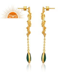 Pendientes colgantes de plata de ley de alta calidad para mujer, Gema Natural de ónix verde, diseño de marquesa, fabricante de joyería - Product Image 3
