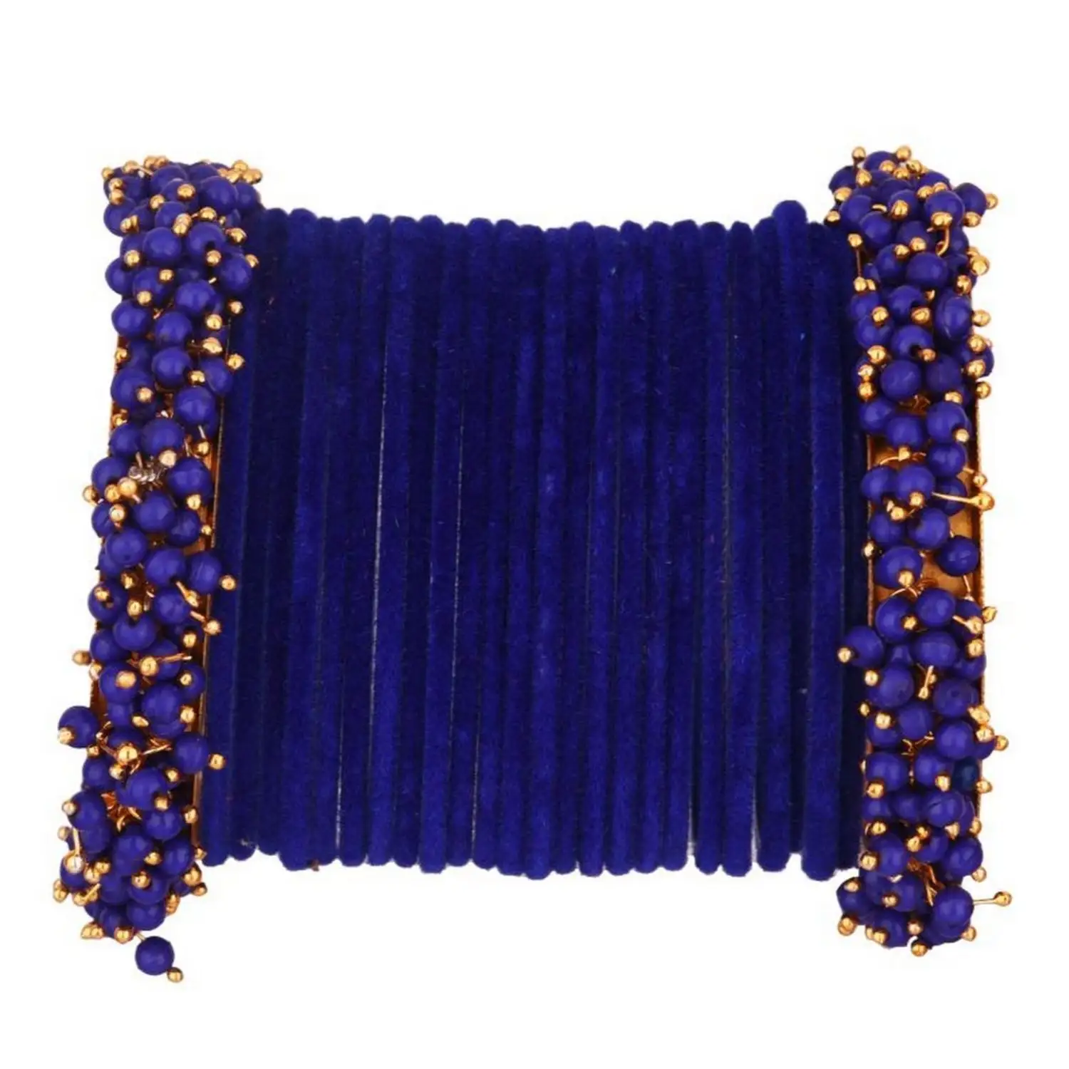 Joias de estilo indiano, joias banhadas a ouro, pérola falsa, frisadas, azul, veludo, conjunto de pulseira para mulheres, jóias no atacado