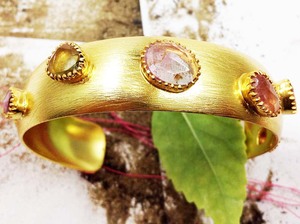 Sterling Silver 925 <b>Gold</b> Plated Customization Handmade Multi Color Tourmaline Gemstone Trendy Wholesaler Unisex Cuff <b>Bracelet</b> - Product Image 3