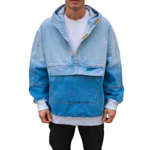 Chaqueta Vaquera Extra Grande para Hombre, 90% Algodón, 10% Poliéster, con Capucha, Cuello en V, Bolsillo Canguro, Cierre de Cremallera, Azul Wox J141, Ecológica - Product Image 1