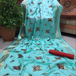 Katan Saree indien dernier concepteur tenue de fête mariage dames femmes porter Georgette soie broderie travail Sari avec chemisier Apparelgarment - Product Image 1