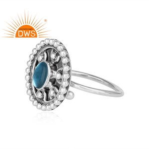 Natural Blue Topaz Gemstone Ring Jewelry Wholesaler Antique Designer Oxidized 925 Silver Women's Ring Jewelry - Product Image 2
