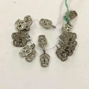 925 Sterling Silver Skull Alami Pave Berlian Pesona Perhiasan Semi Berharga dengan Harga Pabrik dari Pemasok Produsen