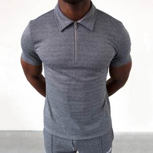 Camiseta de manga corta con cremallera para hombre, Polo con estampado de elementos de diseño Slim Fit, venta al por mayor - Product Image 4