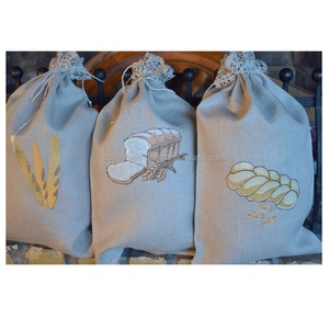 Embroidery <strong>Bread</strong> <strong>Bag</strong> Gray Natural <strong>Linen</strong> <strong>Bread</strong> Loaf Baguette <strong>Bag</strong> - Product Image 1