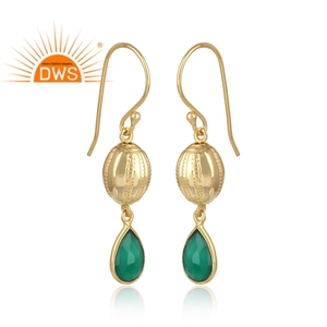 Natural Green Onyx Gemstone Earrings 14k Gold Plated Sterling Silver Dangle Drop Earrings Jewelry Wholesale - Product Image 2