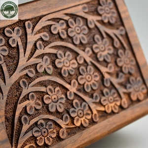 Handmade Rosewood Pet Cremation <b>Urn</b> Box Rectangle Shape Durable Floral Carved Design for Dogs & Small Animals - Product Image 2