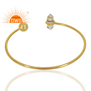 New Women's <b>Crystal</b> Quartz Gemstone Gold Plated Fashion Cuff <b>Bracelet</b> Indian Brass Jewelry Supplier Classic Collection - Product Image 3