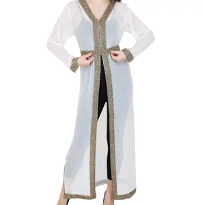 Abaya-robe en dentelle pour femmes musulmanes, longueur au sol, Style ouvert devant, ceinture de travail avec perles, nouvelle collection