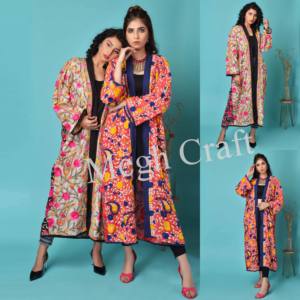 Indian Embroidery <b>Silk</b> <b>Kimono</b> Robe -Boho Phulkari Georgette <b>Kimono</b> Coat - Beach Wear Embroidery <b>Kimono</b> -wholesale <b>Silk</b> <b>Kimono</b> - Product Image 3