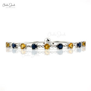 Bracelet de tennis en argent sterling 925 pour femmes et filles Citrine en saphir naturel réglable - Product Image 2
