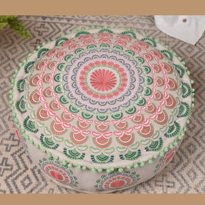 2023 colección de Verano Indio al por mayor Mandala bordado redondo PUF taburete otomanos algodón bordado decorativo piso pufs - Product Image 3