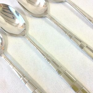 Lot de 4 cuillères de mariage en acier miroir de l'Inde, parfaites pour les mariages, les événements spéciaux, la vaisselle et le dessert. - Product Image 4