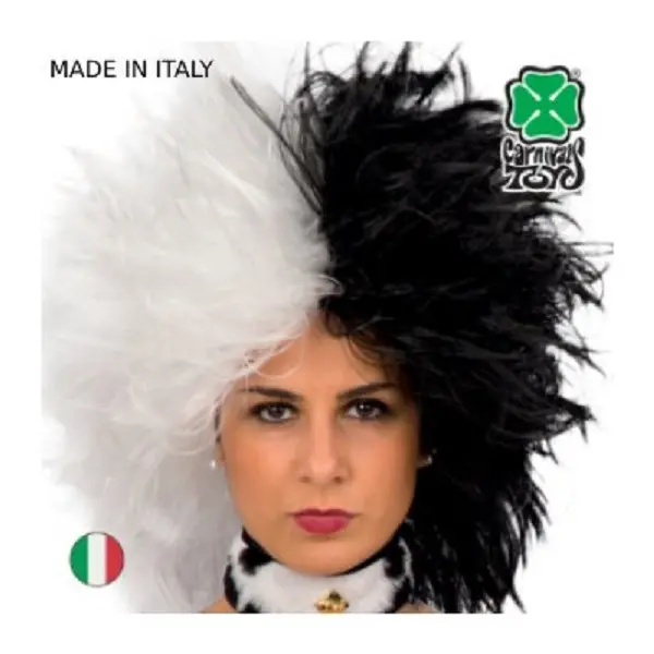 Made in Italy Synthetic hair Cruella cute cosplay wig horror scary Halloween costume for adult bicolor wigs