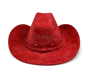 หมวกคาวบอยแฟชั่นสไตล์ตะวันตกหนังกลับหรูหราหรูหราสีแดงหมวกคาวบอยหนังแท้หมวกคาวบอยออสเตรเลีย - Product Image 4