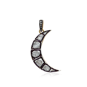 Colgante de plata de primera ley con forma de luna creciente para mujer, collar, plata esterlina 925, diamante amarillo, Estilo Vintage - Product Image 1