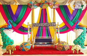 Designer <b>Mehndi</b> Stage With Swing Asian Wedding Mehandi Swing Stage <b>Decoration</b> Hindu Wedding Mehandi Stage - Product Image 5