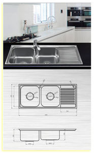 NOUVEAU PRODUIT Évier de cuisine double carré en acier inoxydable SS304 à un trou, à encastrer, avec surface polie - Product Image 6