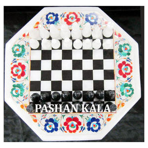 Table à thé et jeu d'échecs en marbre de Makrana. Planchers de table - Product Image 1