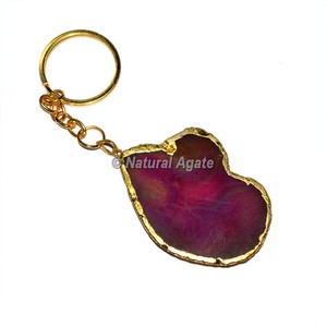 Agate Slab Electroplated Keychain | Gemstone <b>Keyrings</b> - Product Image 1