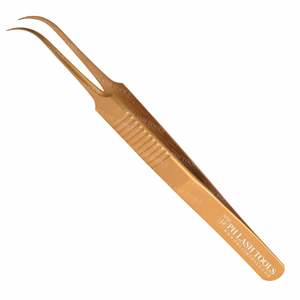 Pinzas de extensión de pestañas doradas, con agarre para dedo, diseño de volumen curvo, pinzas de extensión de pestañas, Etiqueta Privada - Product Image 4