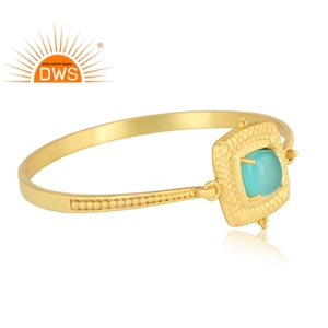 Conjunto de Calcedonia Aqua para mujer, brazalete de Latón chapado en oro, joyería, fabricante de brazaletes de moda martillados - Product Image 2