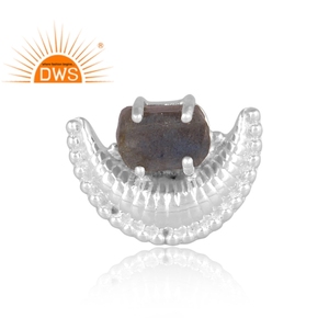 Plata de ley fina Labradorita natural Piedra preciosa Diseño de luna creciente Anillo apilable Fabricante de joyas - Product Image 3