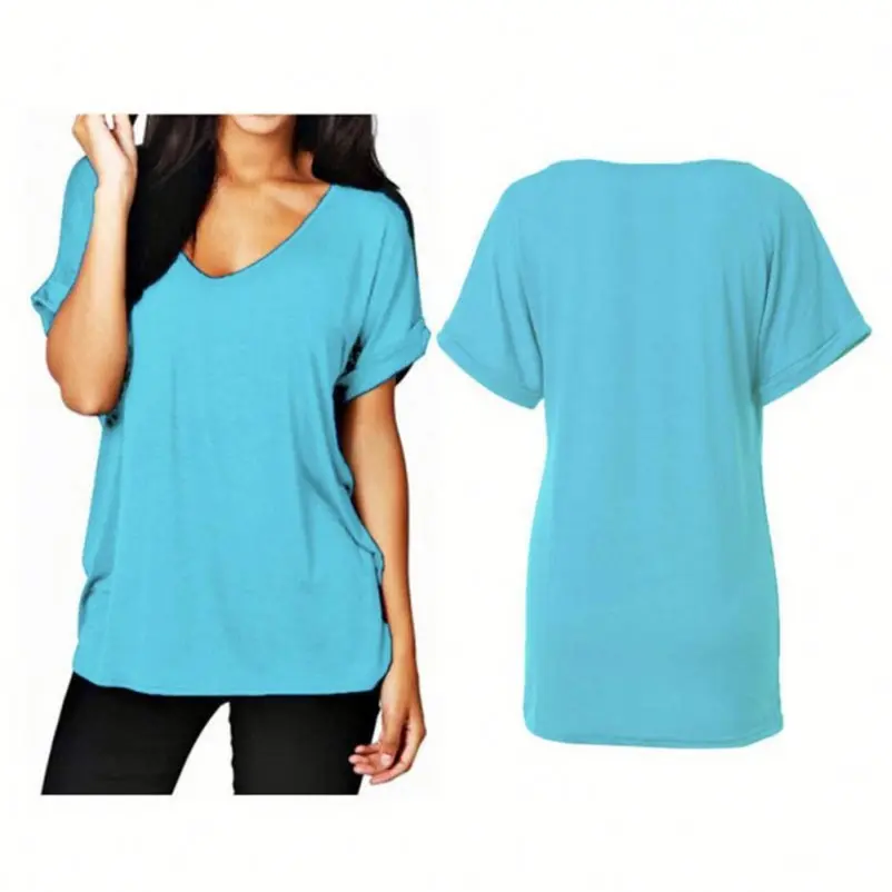 通気性のあるコットンシャツ女性カスタムロゴ印刷女性ディープVネック高品質の女の子用Tシャツ