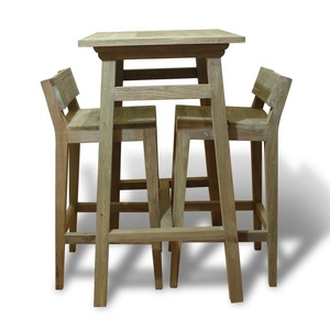 Mesa de Bar Cuadrada de Madera de Teca Reciclada, Sólida, Ecológica, Duradera, con Acabado Rústico - Product Image 5