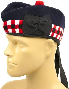 Glengarry <b>Hat</b> Black With Red White Check <b>Band</b> 100 Wool Hand Embroidered Badge Male Formal Four Seasons Adult Size 56-58CM - Product Image 6