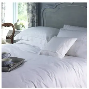 Tùy Chỉnh Bán Buôn Thêu Trắng Hoa Duvet Bộ Bìa 100% Bông Hemstitch Bộ Đồ Giường Đặt Cho Nhà Khách Sạn Đám Cưới