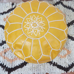 Puf amarillo marroquí hecho a mano para decoración de la casa muebles de sala de estar - Product Image 1