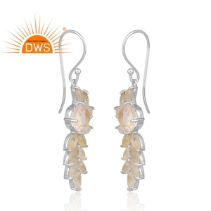 Pendientes de Piedras Preciosas de Piedra Lunar Arcoíris y Cuarzo Rosa, Diseño de Plata de Ley 925, Pendientes Colgantes - Product Image 2