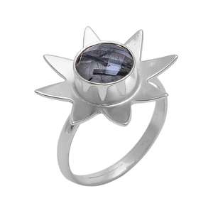 พลอยควอตซ์สีดำ rutile เครื่องประดับเงินสเตอร์ลิง925แหวนทองคำขายส่งแหวนดอกไม้แฮนด์เมดเครื่องประดับแหวนรูปดอกไม้ - Product Image 4