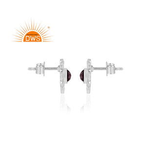 Pendientes de plata de primera ley y amatista para mujer, aretes pequeños, plata esterlina 925, piedra Natural, color morado, forma de flor - Product Image 3