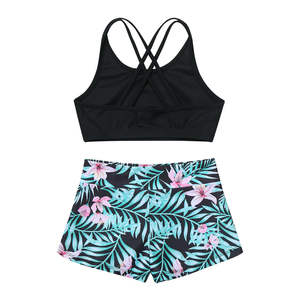 เสื้อครอปท็อปสปอร์ตบราผู้หญิงน้ำหนักเบา,พร้อมด้วยกางเกงขาสั้นโยคะ/ยิมออกกำลังกายหัดชุดฤดูร้อน - Product Image 4