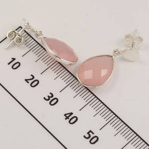 Haute Qualité Stud Post Boucles D'oreilles Rose Calcédoine Checker Briolette Pierres 925 Solide En Argent Sterling Magasin Bijoux Pour Femmes - Product Image 3