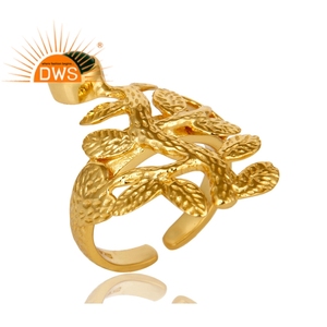 Anillo abierto con estilo de ónix verde Natural, proveedor de joyería texturizada de 14k, chapado en oro, fabricante de joyería de plata de ley - Product Image 2