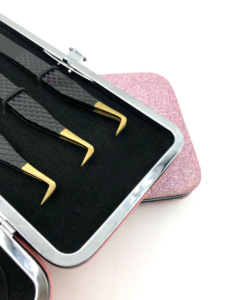 แหนบต่อขนตาสแตนเลสปลายเพชรเคลือบผงสีดำ90องศาเครื่องมือความงามที่จับเพชร - Product Image 4